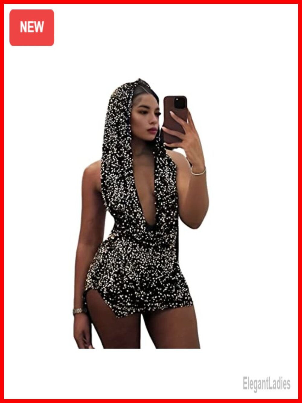 Sequin Bodycon Mini Dress Deep V-Neck Sleeveless Club Party
